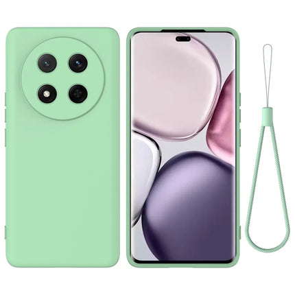For Honor Magic7 Lite 5G / X9c 5G / X60 Pro 5G Case Liquid Silicone Phone Back Cover with Hand Strap - Green