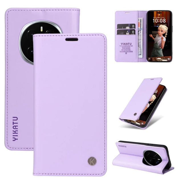 For Honor Magic7 Pro 5G Wallet Case YIKATU YK- 001 PU Leather Phone Cover with Stand -  Light Purple