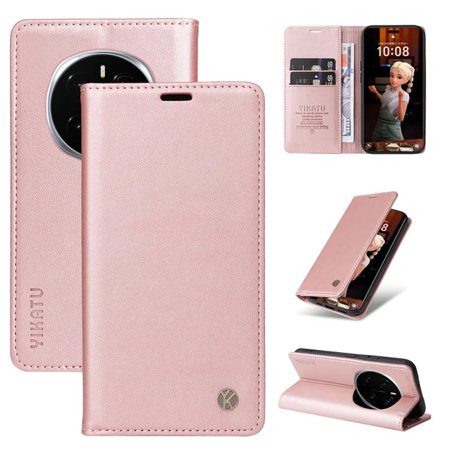 For Honor Magic7 Pro 5G Wallet Case YIKATU YK- 001 PU Leather Phone Cover with Stand -  Rose Gold