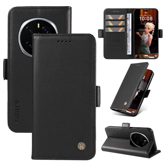 For Honor Magic7 Pro 5G Wallet Phone Case YIKATU YK-003 Leather Stand Cover -  Black