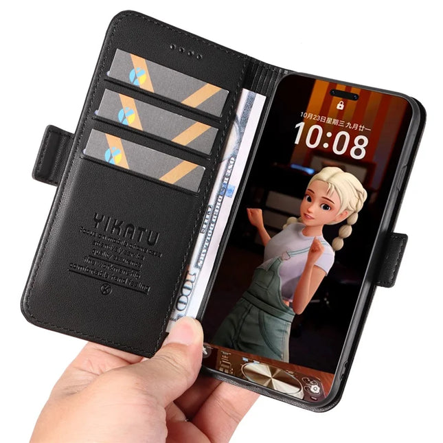 For Honor Magic7 Pro 5G Wallet Phone Case YIKATU YK-003 Leather Stand Cover -  Black