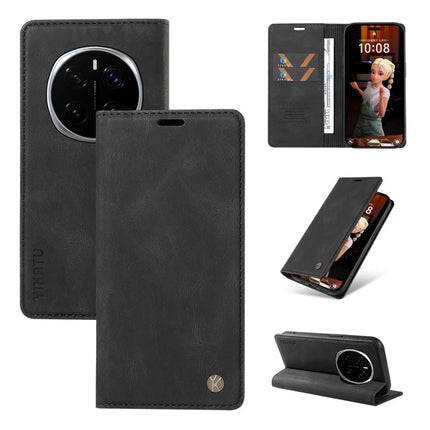 For Honor Magic7 Pro 5G Leather Cover YIKATU YK-004 Skin-Touch Wallet Phone Cases - Black