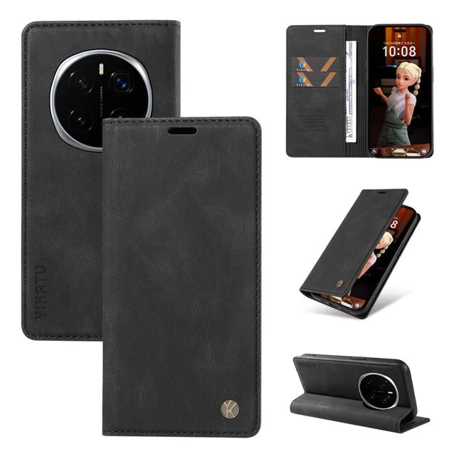For Honor Magic7 Pro 5G Leather Cover YIKATU YK-004 Skin-Touch Wallet Phone Cases - Black