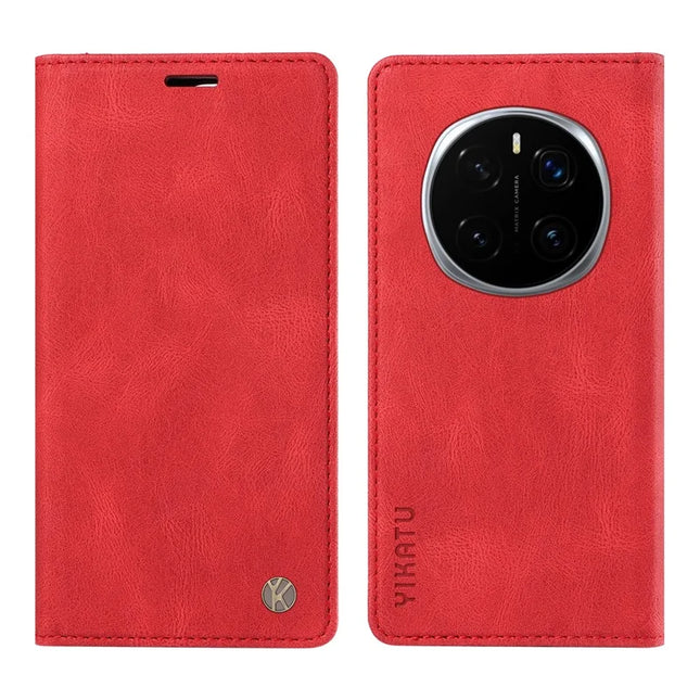For Honor Magic7 Pro 5G Leather Cover YIKATU YK-004 Skin-Touch Wallet Phone Cases -  Red