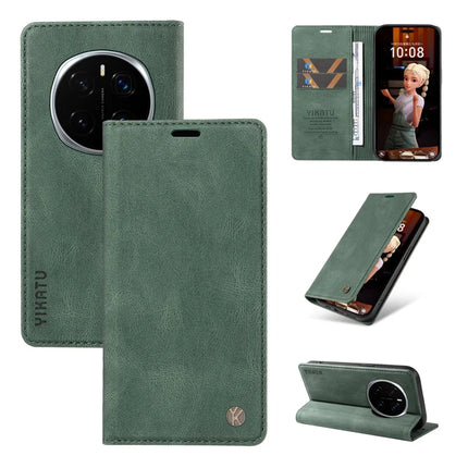 For Honor Magic7 Pro 5G Leather Cover YIKATU YK-004 Skin-Touch Wallet Phone Cases - Green