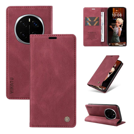 For Honor Magic7 Pro 5G Leather Cover YIKATU YK-004 Skin-Touch Wallet Phone Cases - Wine Red