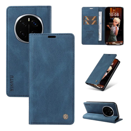 For Honor Magic7 Pro 5G Leather Cover YIKATU YK-004 Skin-Touch Wallet Phone Cases - Blue