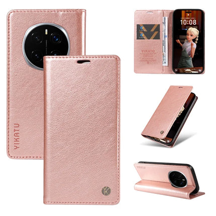 For Honor Magic7 Pro 5G Wallet Case YIKATU YK-006 Magnetic Closure Leather Phone Cover Litchi Texture - Rose Gold