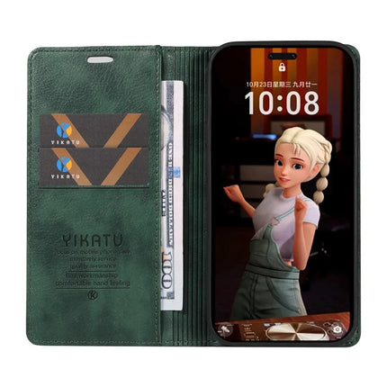For Honor Magic7 Pro 5G Wallet Case YIKATU YK-006 Magnetic Closure Leather Phone Cover Litchi Texture -  Green