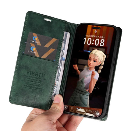 For Honor Magic7 Pro 5G Wallet Case YIKATU YK-006 Magnetic Closure Leather Phone Cover Litchi Texture -  Green