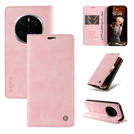 For Honor Magic7 Pro 5G Wallet Case YIKATU YK-006 Magnetic Closure Leather Phone Cover Litchi Texture - Pink