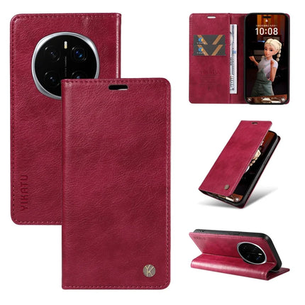For Honor Magic7 Pro 5G Wallet Case YIKATU YK-006 Magnetic Closure Leather Phone Cover Litchi Texture - Wine Red