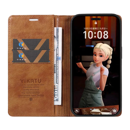 For Honor Magic7 Pro 5G Wallet Case YIKATU YK-006 Magnetic Closure Leather Phone Cover Litchi Texture -  Brown