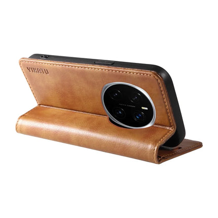 For Honor Magic7 Pro 5G Wallet Case YIKATU YK-006 Magnetic Closure Leather Phone Cover Litchi Texture -  Brown