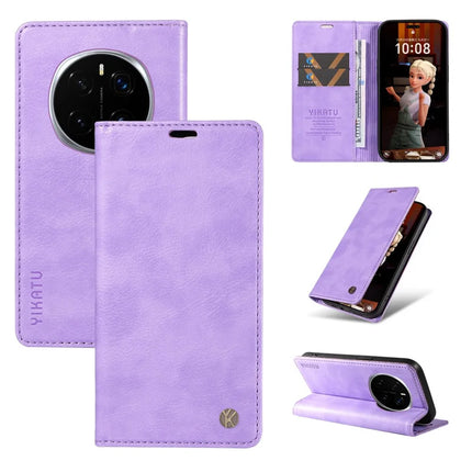For Honor Magic7 Pro 5G Wallet Case YIKATU YK-006 Magnetic Closure Leather Phone Cover Litchi Texture - Purple