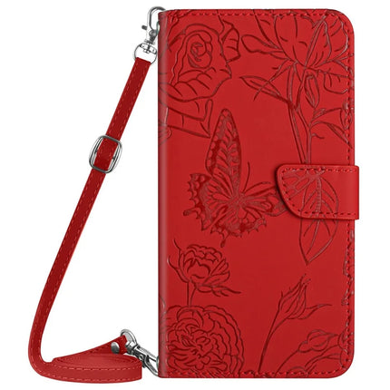 For Motorola Moto G 5G (2025) Case Butterfly Flower Imprint Leather Phone Cover with Shoulder Strap