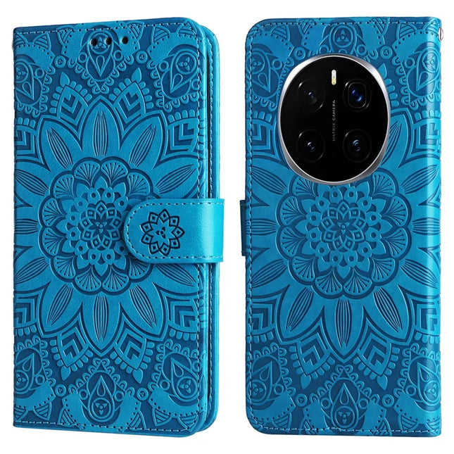 For Honor Magic7 Pro 5G Case Sunflower Imprint Leather Wallet Phone Cover - Blue