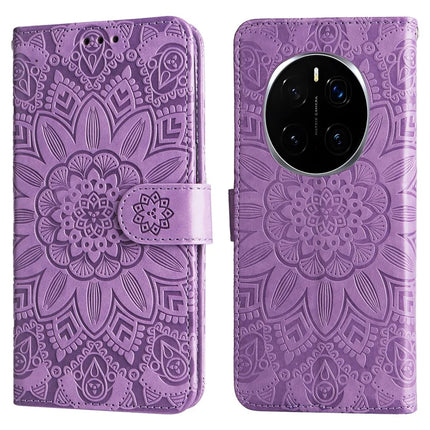 For Honor Magic7 Pro 5G Case Sunflower Imprint Leather Wallet Phone Cover - Purple