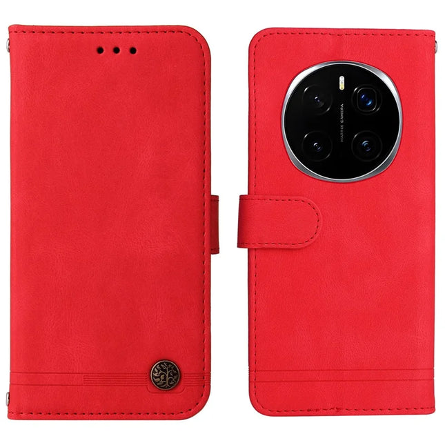 For Honor Magic7 Pro 5G Wallet Case Skin Touch Leather Phone Cover Tree Pattern Hardware - Red