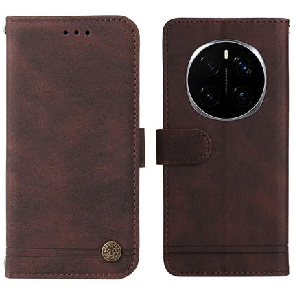 For Honor Magic7 Pro 5G Wallet Case Skin Touch Leather Phone Cover Tree Pattern Hardware - Brown