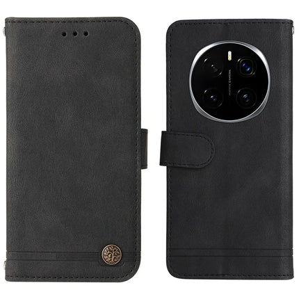 For Honor Magic7 Pro 5G Wallet Case Skin Touch Leather Phone Cover Tree Pattern Hardware - Black