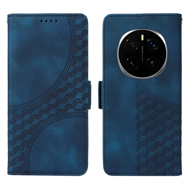 For Honor Magic7 Pro 5G Case PU Leather Phone Cover Rhombus Starry Imprinted - Blue