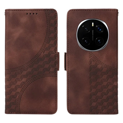 For Honor Magic7 Pro 5G Case PU Leather Phone Cover Rhombus Starry Imprinted - Brown