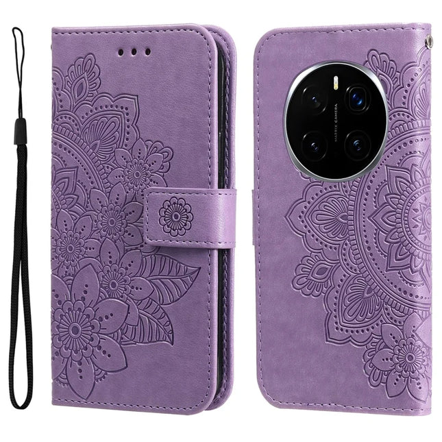 For Honor Magic7 Pro 5G Case PU Leather Wallet Floral Phone Cover Stand View - Purple