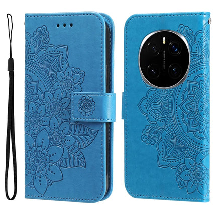 For Honor Magic7 Pro 5G Case PU Leather Wallet Floral Phone Cover Stand View - Blue