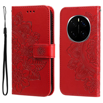 For Honor Magic7 Pro 5G Case PU Leather Wallet Floral Phone Cover Stand View - Red