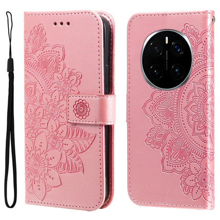 For Honor Magic7 Pro 5G Case PU Leather Wallet Floral Phone Cover Stand View - Pink