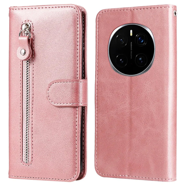 For Honor Magic7 Pro 5G Case Zipper Wallet Calf Texture PU Leather Phone Cover - Pink