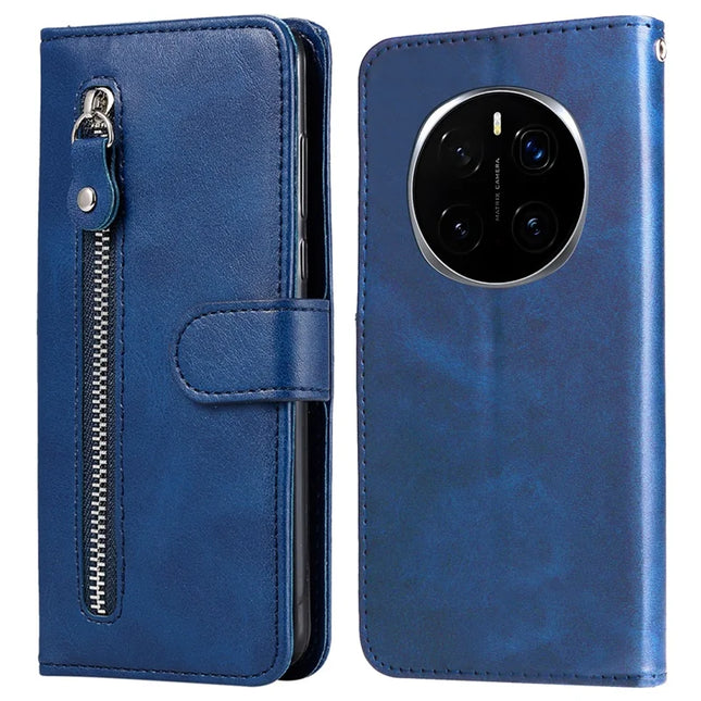 For Honor Magic7 Pro 5G Case Zipper Wallet Calf Texture PU Leather Phone Cover - Blue