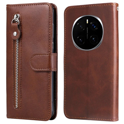 For Honor Magic7 Pro 5G Case Zipper Wallet Calf Texture PU Leather Phone Cover - Brown