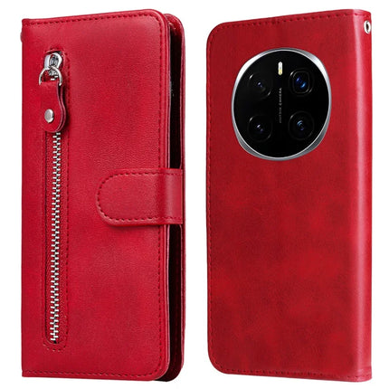 For Honor Magic7 Pro 5G Case Zipper Wallet Calf Texture PU Leather Phone Cover - Red