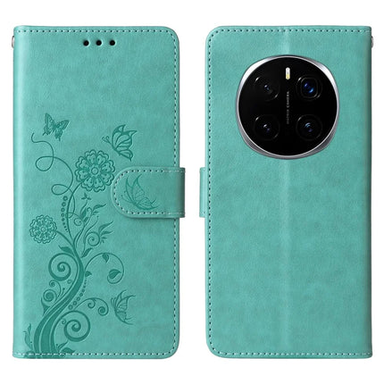 For Honor Magic7 Pro 5G Leather Case Butterfly Floral Imprint Wallet Stand Cover - Green