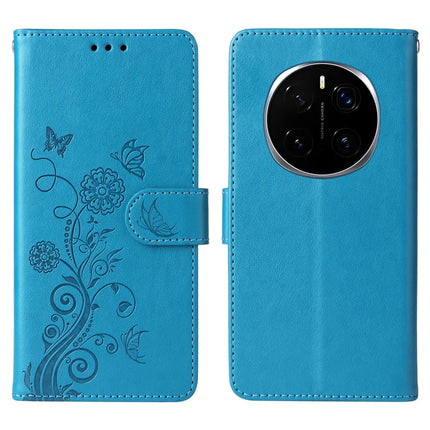 For Honor Magic7 Pro 5G Leather Case Butterfly Floral Imprint Wallet Stand Cover - Blue