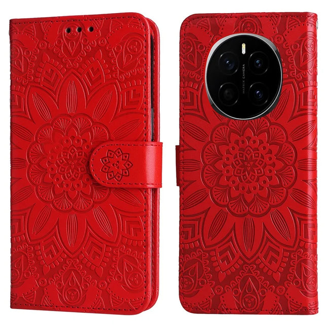 For Honor Magic7 5G Case Sunflower Imprint Leather Wallet Phone Cover - Red