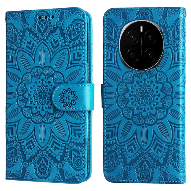 For Honor Magic7 5G Case Sunflower Imprint Leather Wallet Phone Cover - Blue