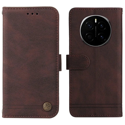 For Honor Magic7 5G Wallet Case Skin Touch Leather Phone Cover Tree Pattern Hardware - Brown