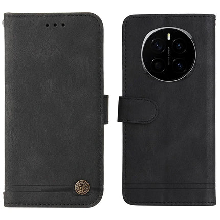 For Honor Magic7 5G Wallet Case Skin Touch Leather Phone Cover Tree Pattern Hardware - Black
