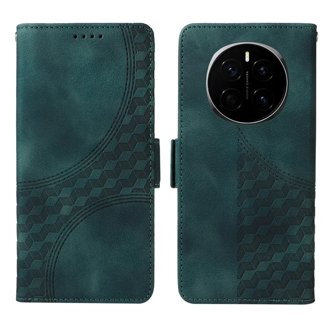 For Honor Magic7 5G Case PU Leather Phone Cover Rhombus Starry Imprinted - Green