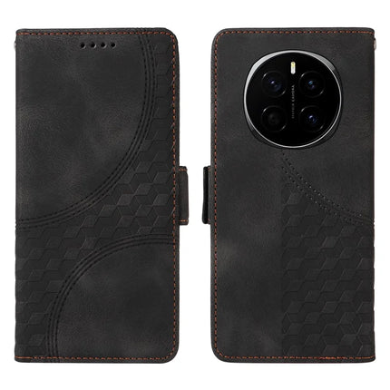 For Honor Magic7 5G Case PU Leather Phone Cover Rhombus Starry Imprinted - Black