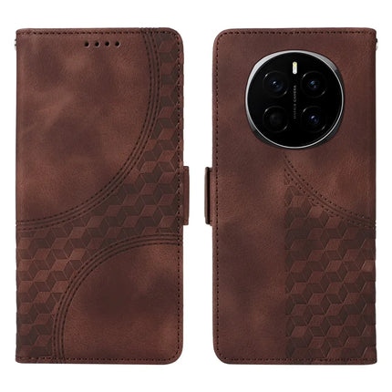 For Honor Magic7 5G Case PU Leather Phone Cover Rhombus Starry Imprinted - Brown