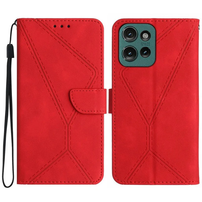 For Motorola Moto G Play (2025) 4G / G Power (2025) Case Skin-Touch Lines PU Leather Flip Phone Cover - Red