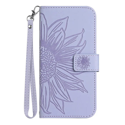 For Motorola Moto G Play (2025) 4G / G Power (2025) Case Sunflower Imprint Leather Wallet Phone Cover with Wrist Strap