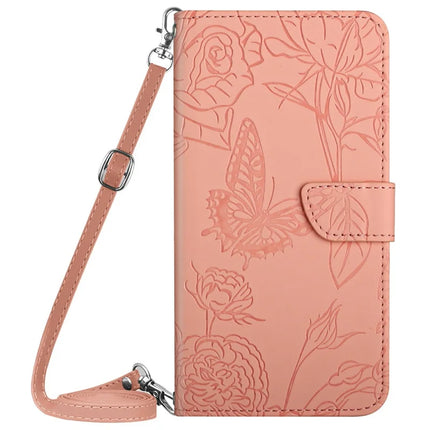 For Motorola Moto G Play (2025) 4G / G Power (2025) Case Butterfly Flower Imprint Leather Phone Cover with Shoulder Strap