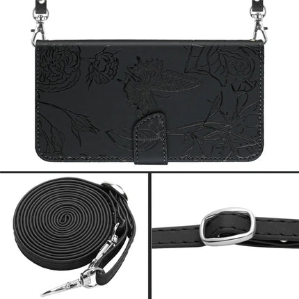For Motorola Moto G Play (2025) 4G / G Power (2025) Case Butterfly Flower Imprint Leather Phone Cover with Shoulder Strap