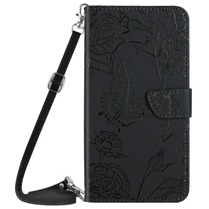 For Motorola Moto G Play (2025) 4G / G Power (2025) Case Butterfly Flower Imprint Leather Phone Cover with Shoulder Strap