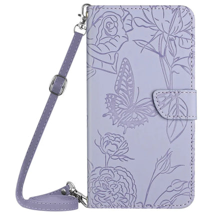 For Motorola Moto G Play (2025) 4G / G Power (2025) Case Butterfly Flower Imprint Leather Phone Cover with Shoulder Strap